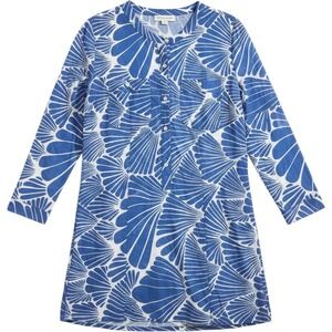 J.Crew lightweight tunic cover-up features a blue and white seashell print  S